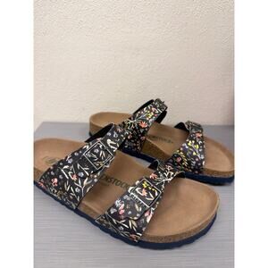 Birkenstock Vegan Sydney Sandals Slides Birko Flor Watercolor Flower Navy Sz 38